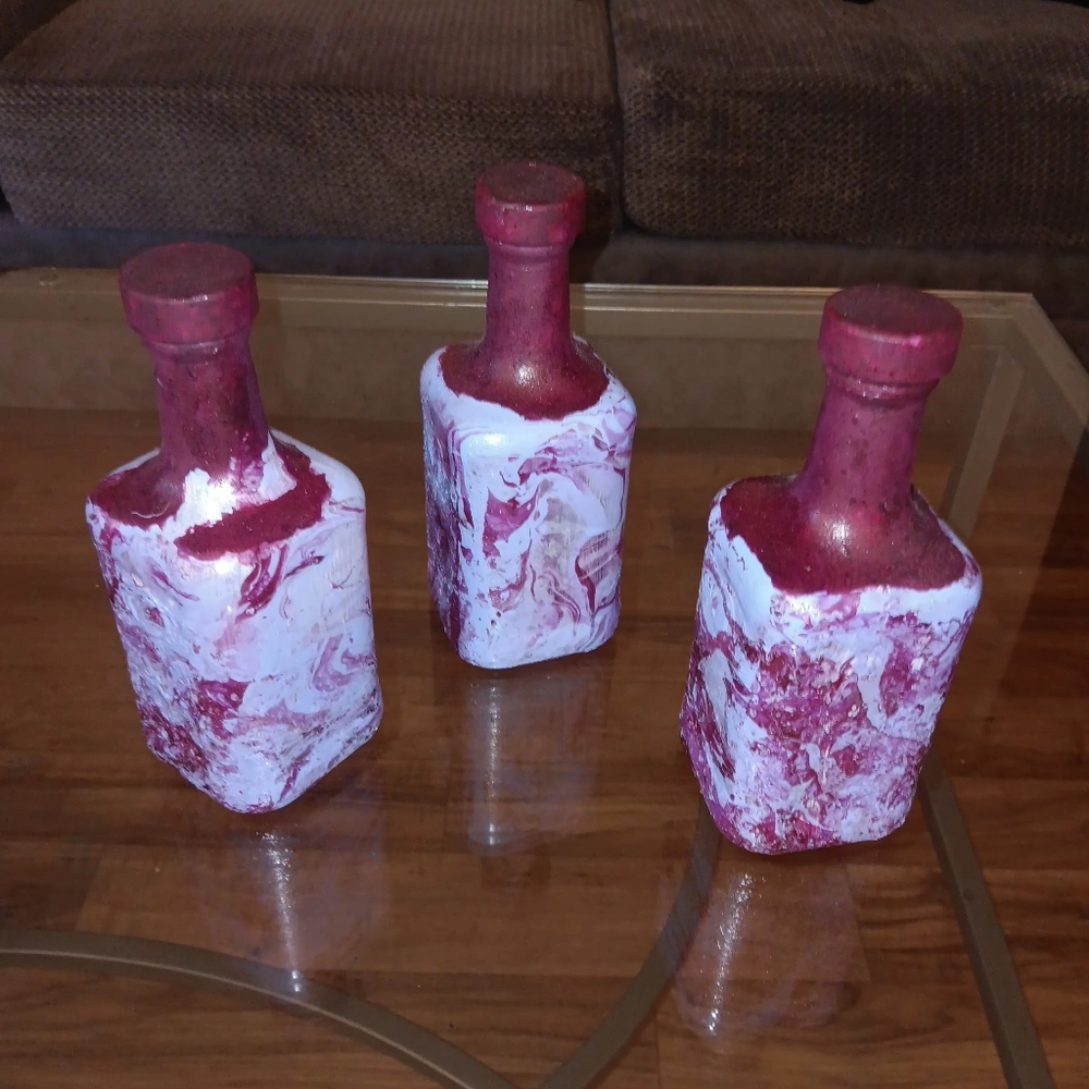 Burgandy and Sky Blue Decorative Bottles: by Chanbursai